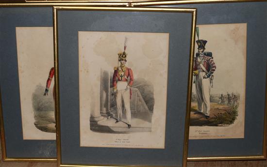 Six Costume of the British Army in 1828 prints and 6 other military uniform prints (12, framed)